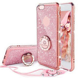 Glitter Powder with Ring Holder Stand and Strap Phone Case Back Cover for iPhone XS Max/XR/XS/X/8 Plus/8/7 Plus/7/6s Plus/6s/6 Plus/6 - halloladies