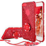 Glitter Powder with Ring Holder Stand and Strap Phone Case Back Cover for iPhone XS Max/XR/XS/X/8 Plus/8/7 Plus/7/6s Plus/6s/6 Plus/6 - halloladies
