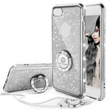Glitter Powder with Ring Holder Stand and Strap Phone Case Back Cover for iPhone XS Max/XR/XS/X/8 Plus/8/7 Plus/7/6s Plus/6s/6 Plus/6 - halloladies
