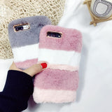 Rabbit Fluffy Fur Plush Hair Stripe Soft TPU Phone Case Back Cover - iPhone XS Max/XR/XS/X/8 Plus/8/7 Plus/7/6s Plus/6s/6 Plus/6 - halloladies