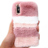 Rabbit Fluffy Fur Plush Hair Stripe Soft TPU Phone Case Back Cover - iPhone XS Max/XR/XS/X/8 Plus/8/7 Plus/7/6s Plus/6s/6 Plus/6 - halloladies