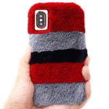 Rabbit Fluffy Fur Plush Hair Stripe Soft TPU Phone Case Back Cover - iPhone XS Max/XR/XS/X/8 Plus/8/7 Plus/7/6s Plus/6s/6 Plus/6 - halloladies
