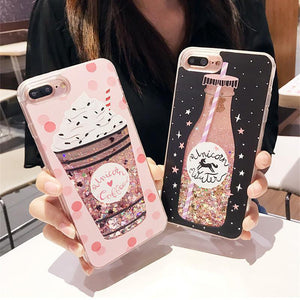 Luxury Cute Drink Bottle Ice Cream Glitter Star Dynamic Liquid Quicksand Phone Case Back Cover - iPhone XS Max/XR/XS/X/8 Plus/8/7 Plus/7/6s Plus/6s/6 Plus/6 - halloladies