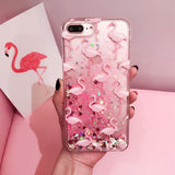 Flamingo Glitter Dynamic Liquid Silicone Phone Case Back Cover - iPhone XS Max/XR/XS/X/8 Plus/8/7 Plus/7/6s Plus/6s/6 Plus/6 - halloladies