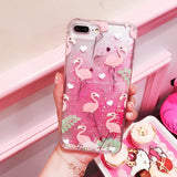Flamingo Glitter Dynamic Liquid Silicone Phone Case Back Cover - iPhone XS Max/XR/XS/X/8 Plus/8/7 Plus/7/6s Plus/6s/6 Plus/6 - halloladies