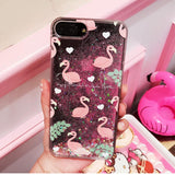 Flamingo Glitter Dynamic Liquid Silicone Phone Case Back Cover - iPhone XS Max/XR/XS/X/8 Plus/8/7 Plus/7/6s Plus/6s/6 Plus/6 - halloladies