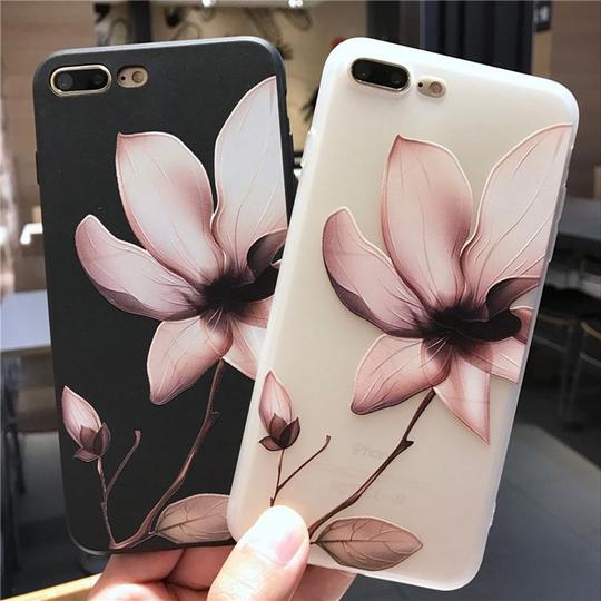 Luxury 3D Relief Flower TPU Silicone Rubber Soft Phone Case Back Cover for iPhone XS Max/XR/XS/X/8 Plus/8/7 Plus/7/6s Plus/6s/6 Plus/6 - halloladies