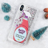 Sexy Repellent Spray Bitch Away Heart Quicksand Glitter Liquid Phone Case Back Cover - iPhone X/8 Plus/8/7 Plus/7/6s Plus/6s/6 Plus/6 - halloladies