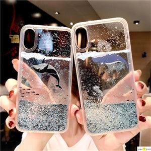 Cartoon Whale Fish Glitter Star Dynamic Liquid Quicksand Phone Case Back Cover - iPhone 12/12pro/12 promax/12mini/11/11pro/11promax/XS Max/XR/XS/X/8 Plus/8/7 Plus/7/6s Plus/6s/6 Plus/6 - halloladies