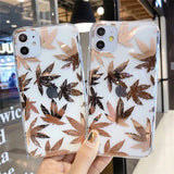 Transparent Soft Electroplated Leaves Phone Case Back Cover for iPhone 12 Pro Max/12 Pro/12/12 Mini/SE/11/11 Pro/11 Pro Max/XS Max/XR/XS/X/8 Plus/8 - halloladies